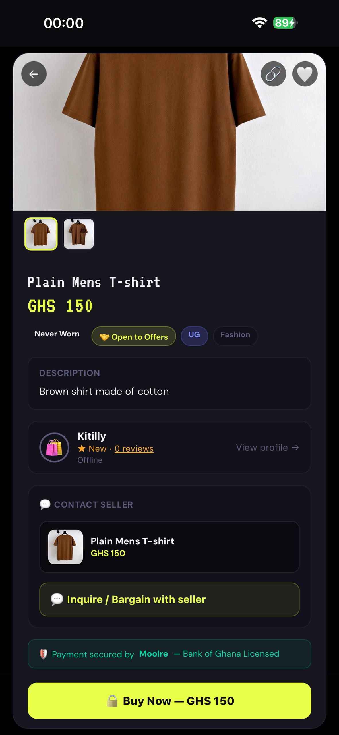 Item details and checkout on GrabAm