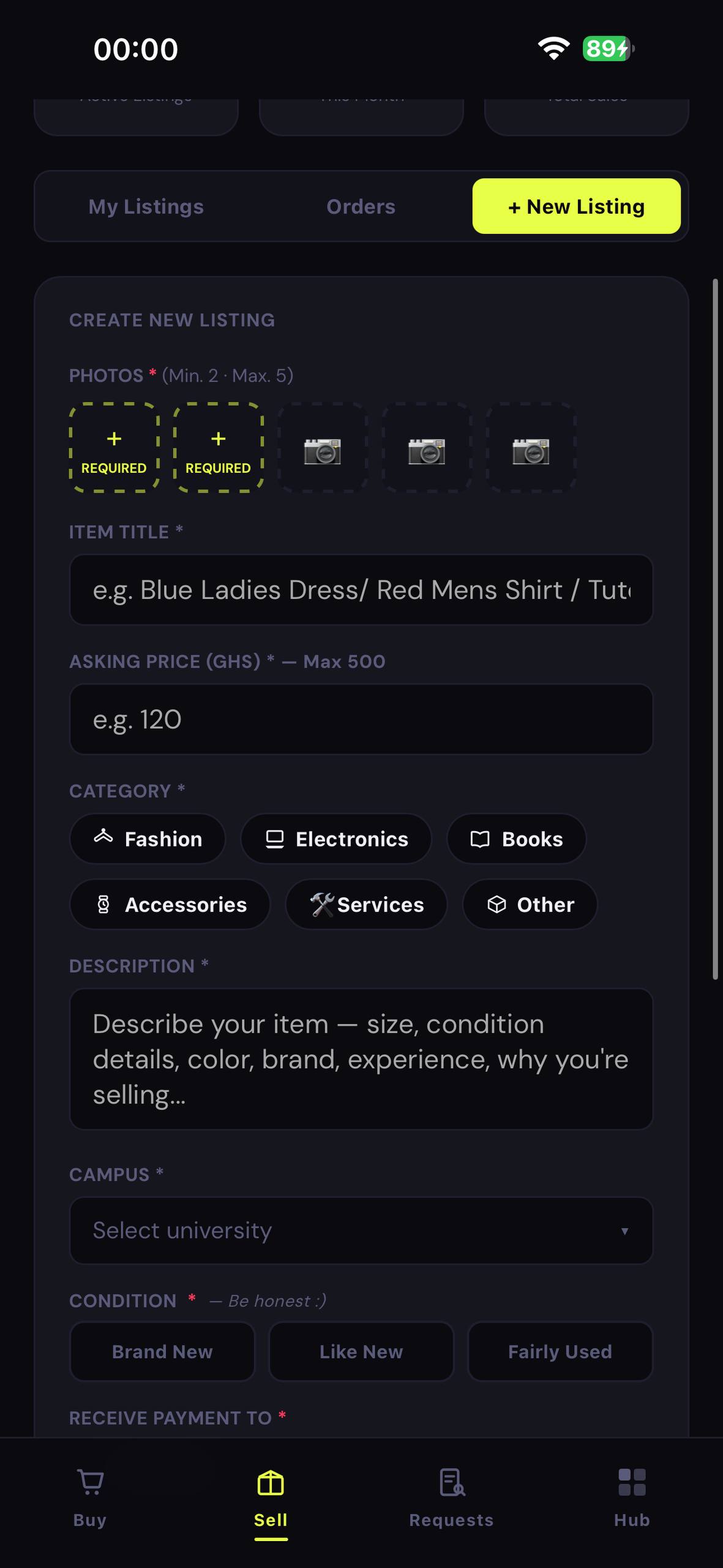 Create a listing on GrabAm